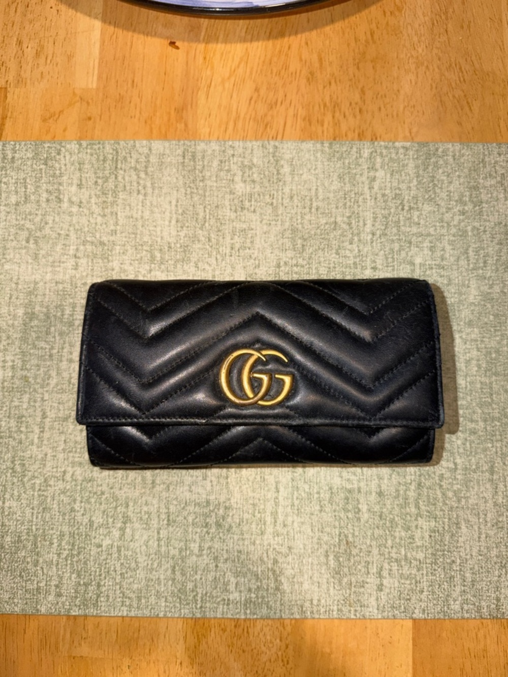Gucci Black Chevron Quilted Leather Continental Wallet with Gold GG